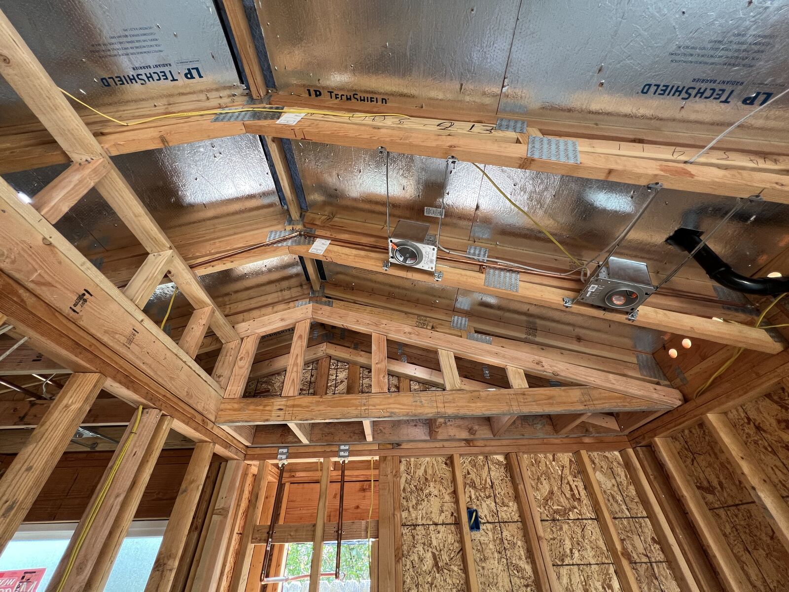 Roof truss framing interior view